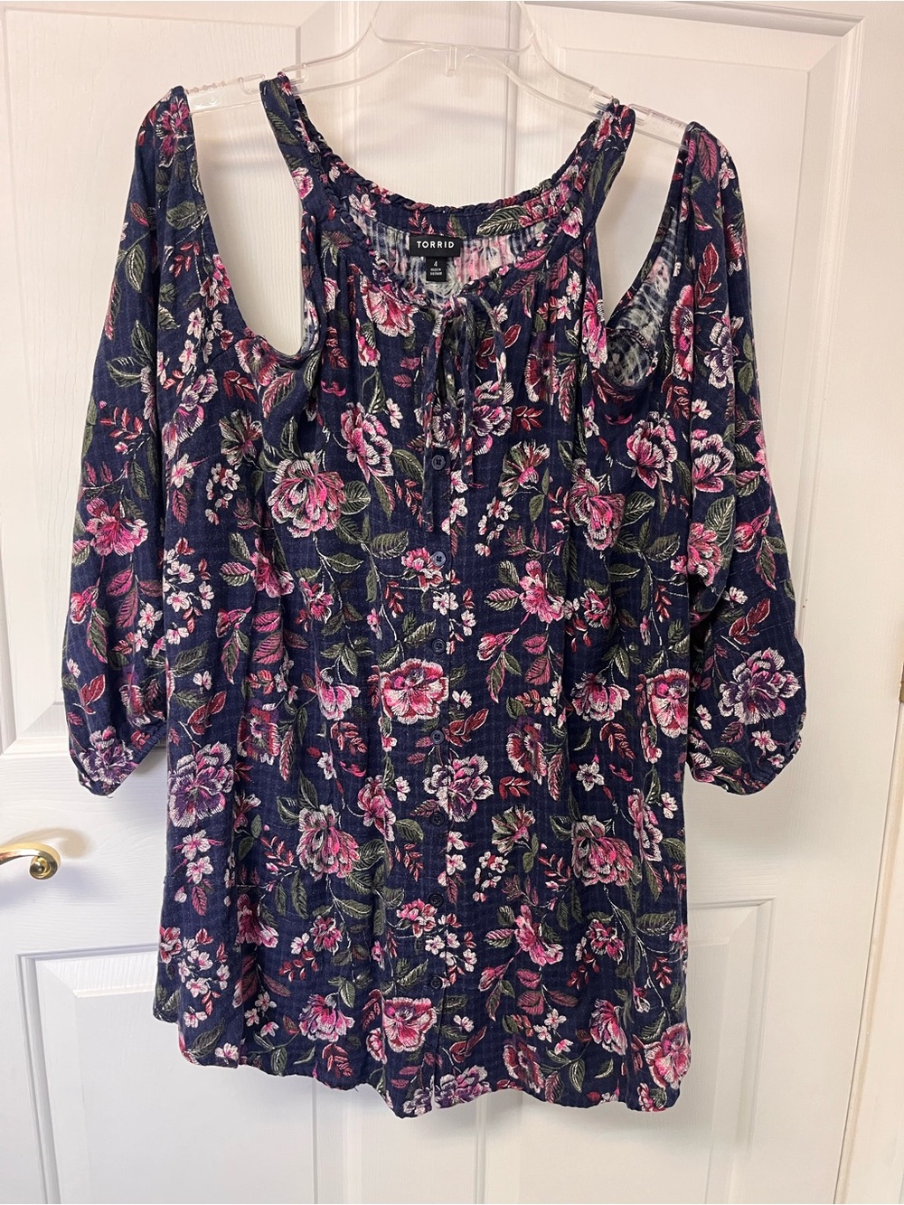 torrid Navy Floral Cold-Shoulder Tunic with Pink Blooms